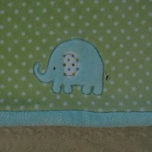 Carter's Green Blue Elephant Baby Blanket White Polka Dots Spots Plush Lovey